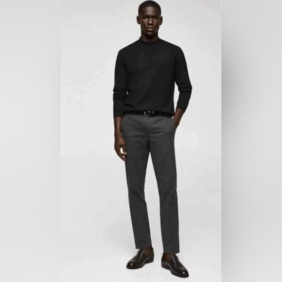 Mango - Men's Pinstripe cotton slim-fit trousers -Dark Heather Grey. Size: 36 US - Picture 13 of 16